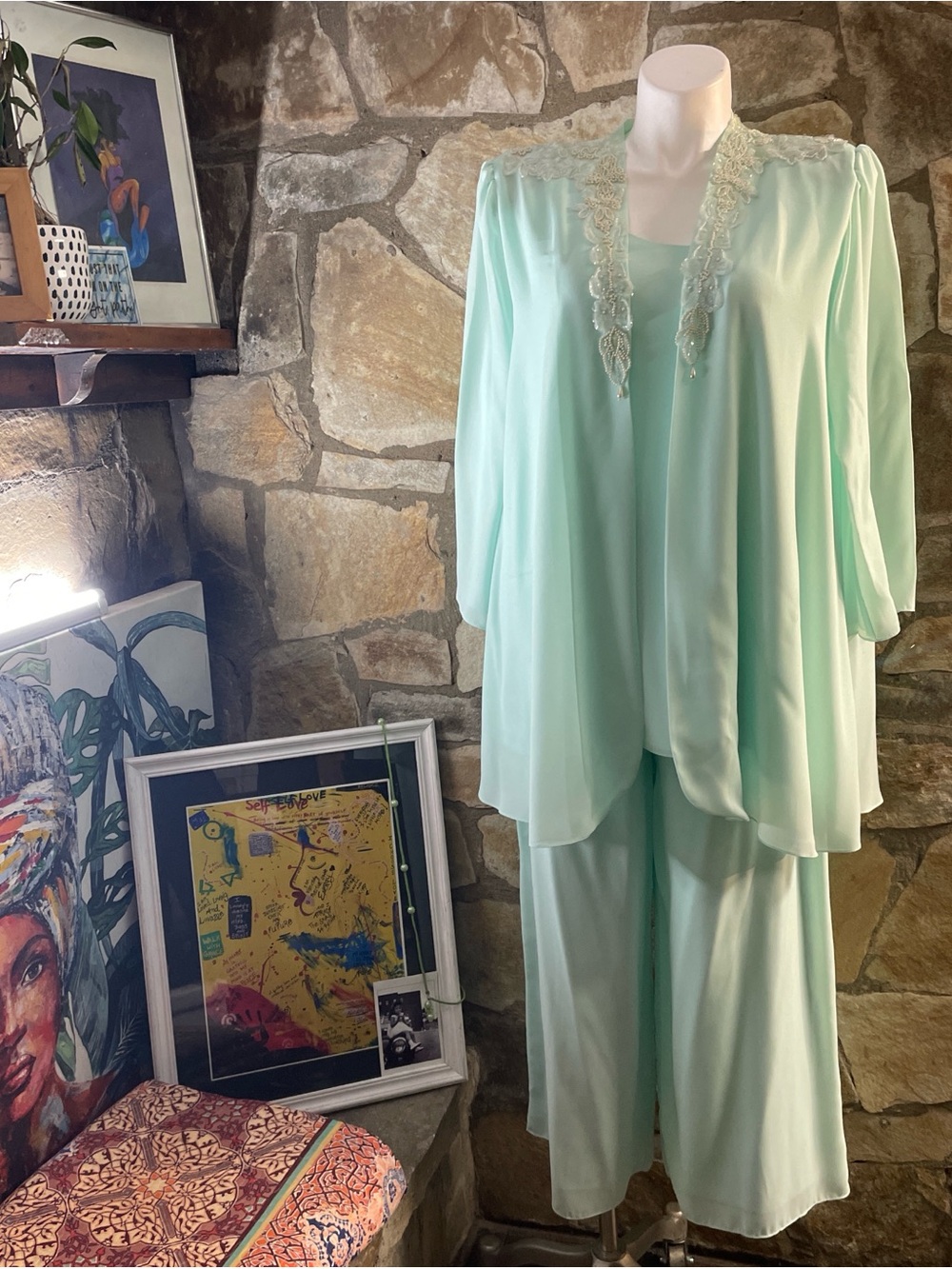 ✨ Glatter & Sims Vintage Mint Green 3 Piece Beaded Pant Set | Size 22 ✨